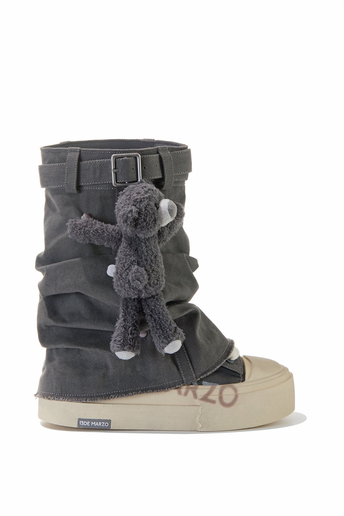 13DE MARZO Detachable Platform Canvas Slouch Boots Dark Grey