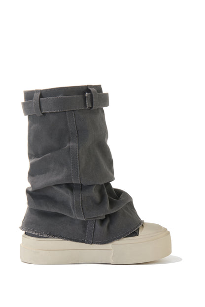 13DE MARZO Detachable Platform Canvas Slouch Boots Dark Grey
