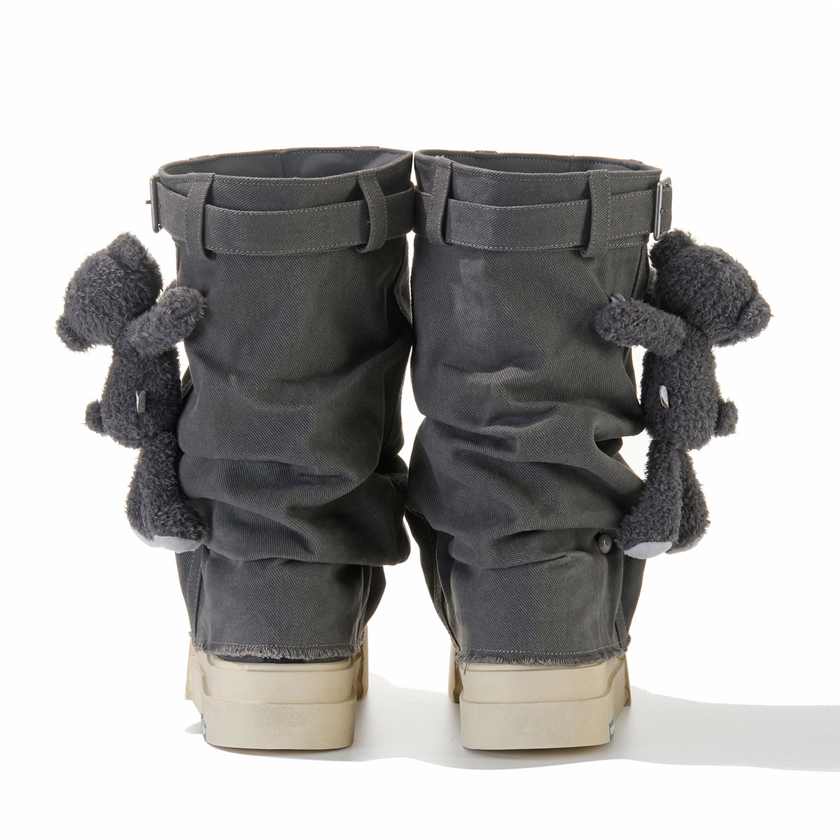 13DE MARZO Detachable Platform Canvas Slouch Boots Dark Grey
