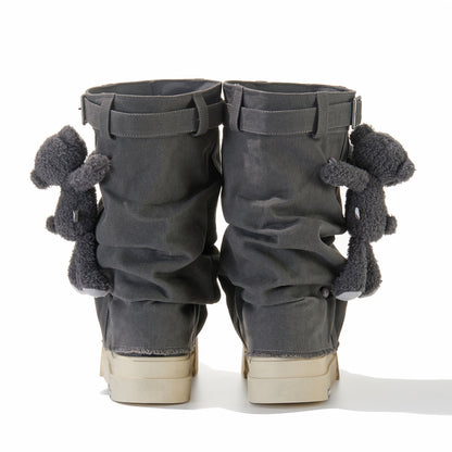 13DE MARZO Detachable Platform Canvas Slouch Boots Dark Grey