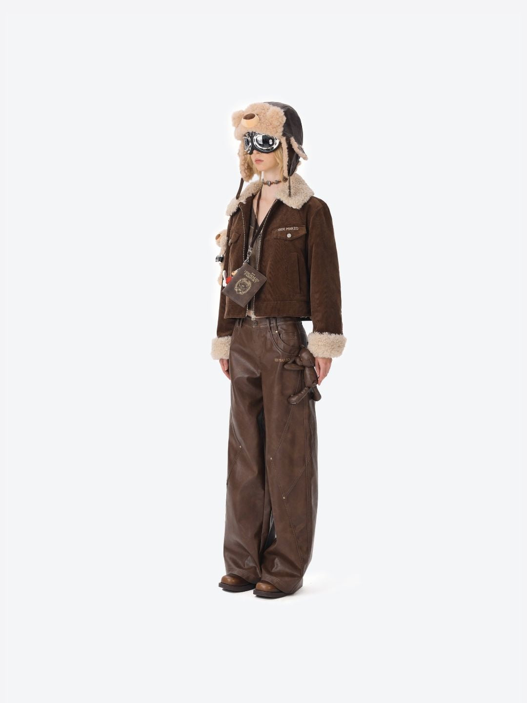 13DE MARZO Bear Lined Leather Pants Brown - 13DE MARZO