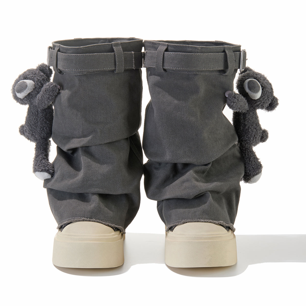 13DE MARZO Detachable Platform Canvas Slouch Boots Dark Grey