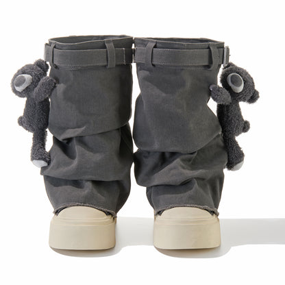 13DE MARZO Detachable Platform Canvas Slouch Boots Dark Grey