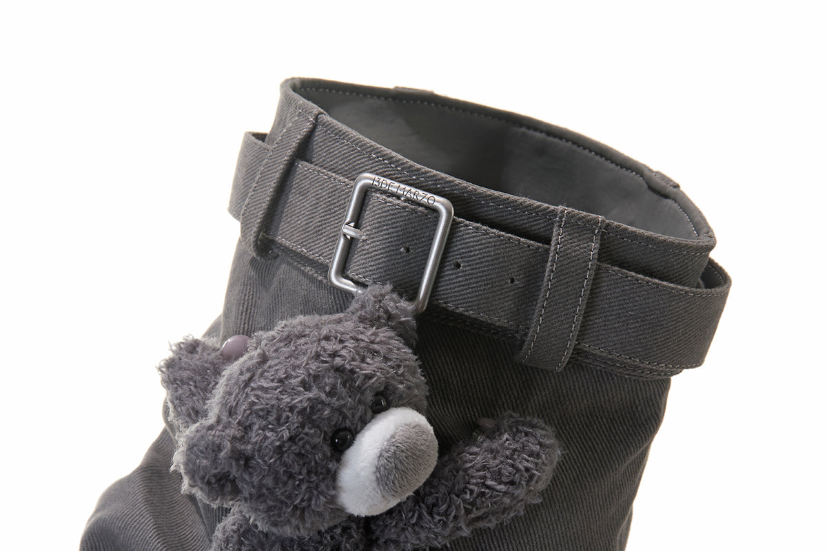 13DE MARZO Detachable Platform Canvas Slouch Boots Dark Grey