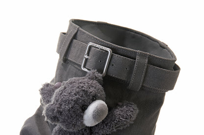 13DE MARZO Detachable Platform Canvas Slouch Boots Dark Grey