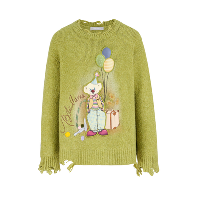 13DE MARZO Birthday Clown Bear Illustration Sweater Yellow