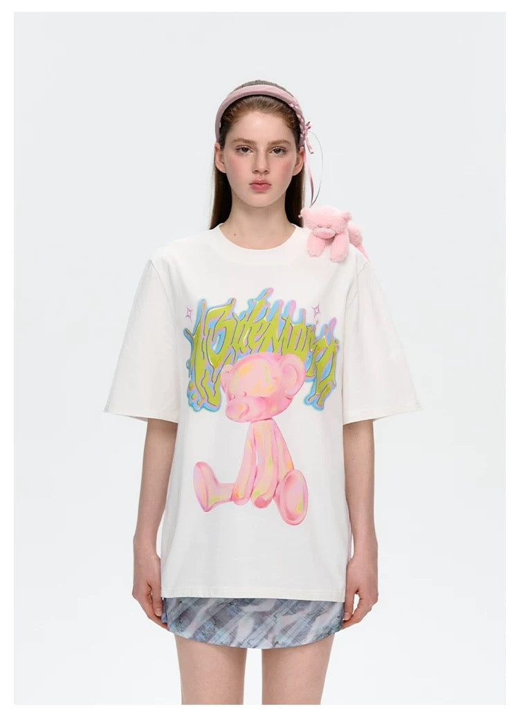 13DE MARZO Illustrated Colourful Bear T-Shirt - 13DE MARZO