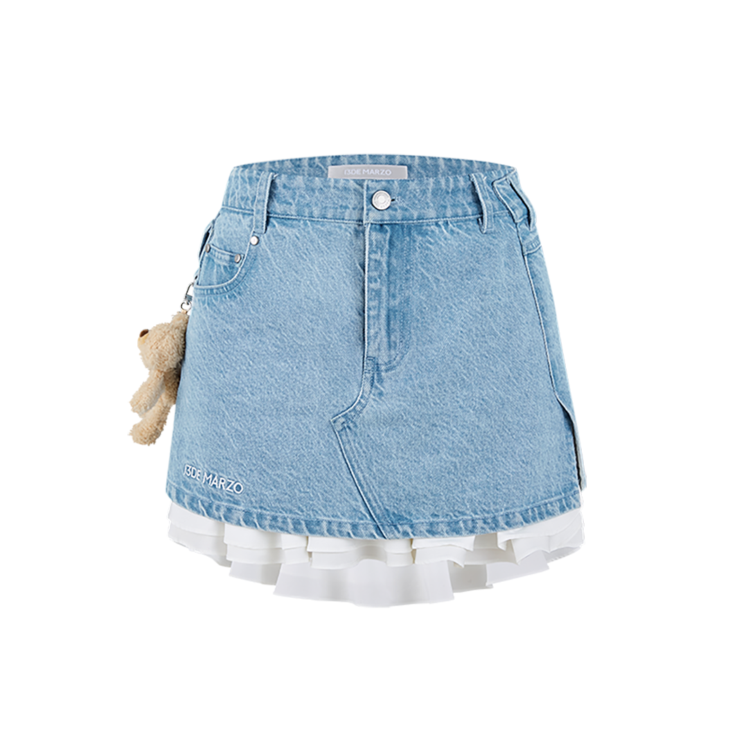 13DE MARZO Bear Folded Denim Skirt Blue