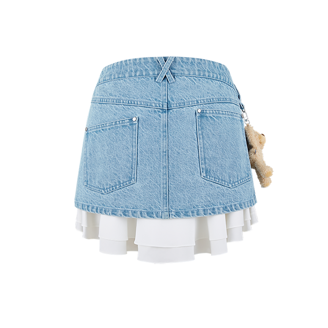 13DE MARZO Bear Folded Denim Skirt Blue
