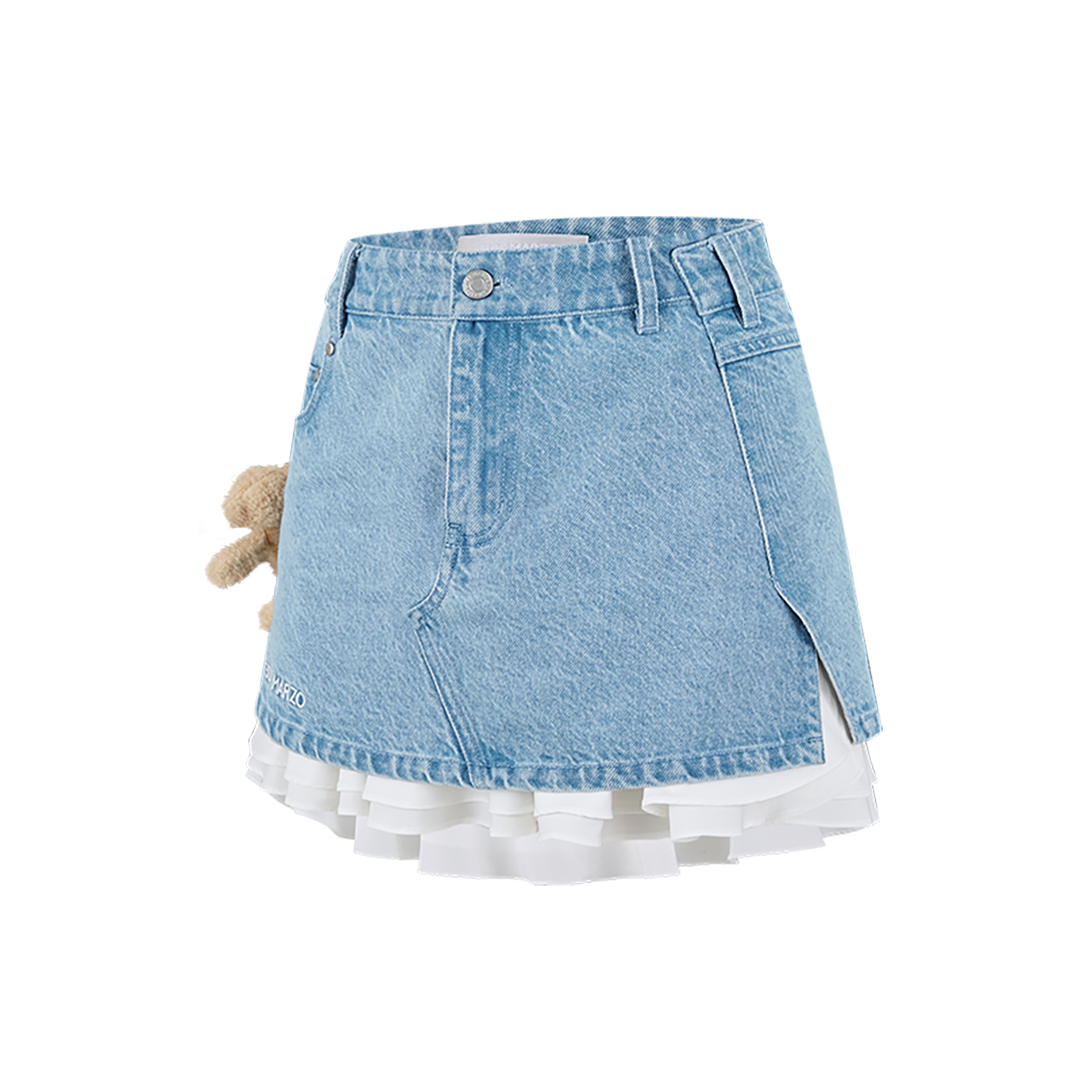 13DE MARZO Bear Folded Denim Skirt Blue