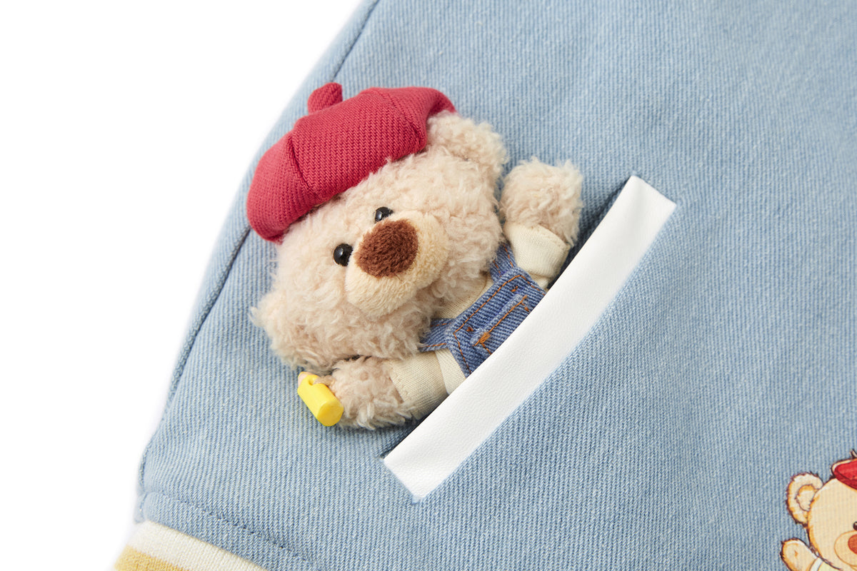 13DE MARZO BabyBear Little Painter Denim Baseball Jacket