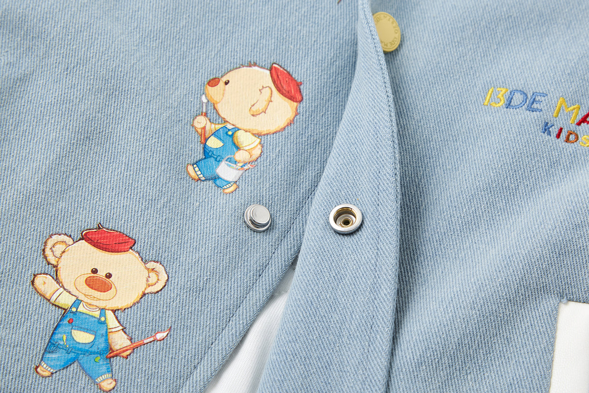 13DE MARZO BabyBear Little Painter Denim Baseball Jacket
