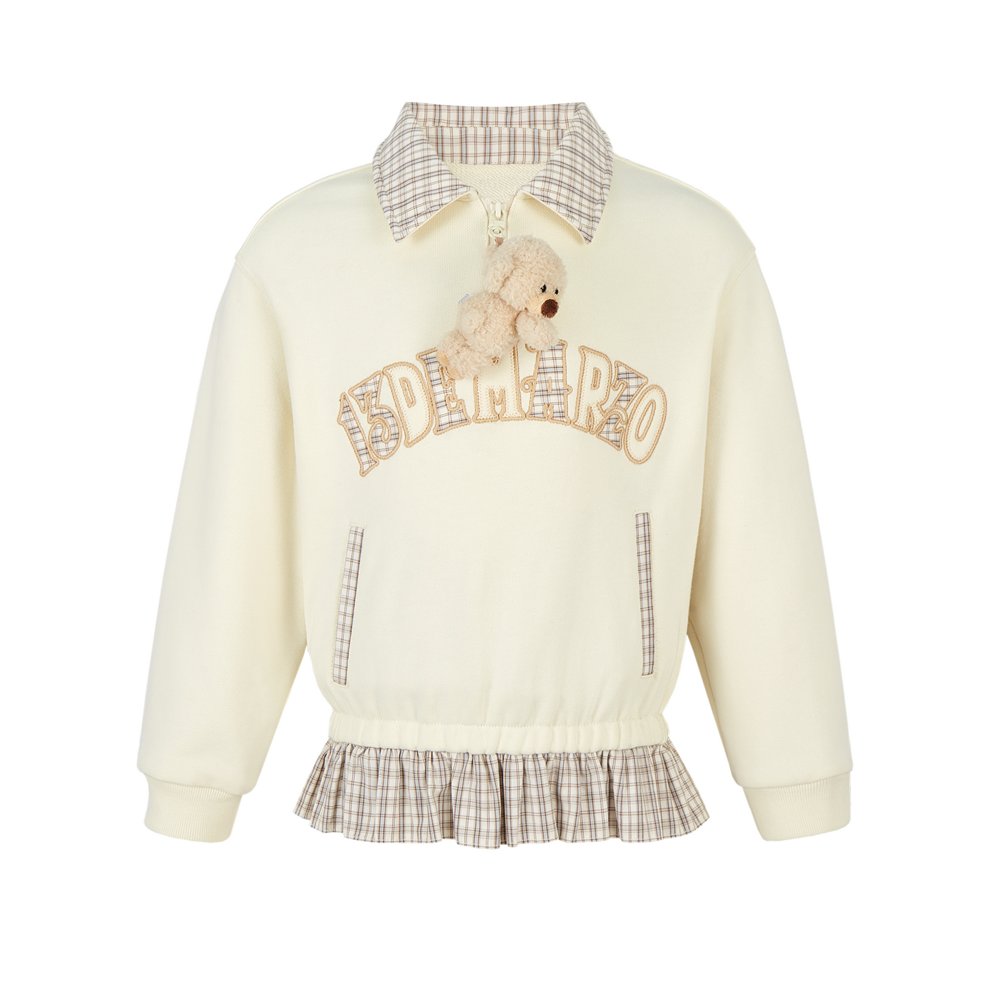 13DE MARZO BabyBear Plaid Sweatshirt Beige