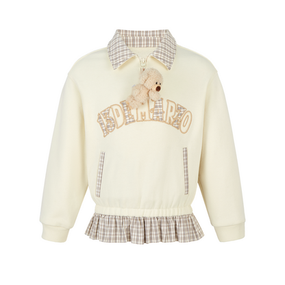 13DE MARZO BabyBear Plaid Sweatshirt Beige