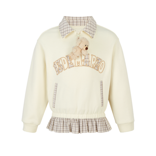 13DE MARZO BabyBear Plaid Sweatshirt Beige