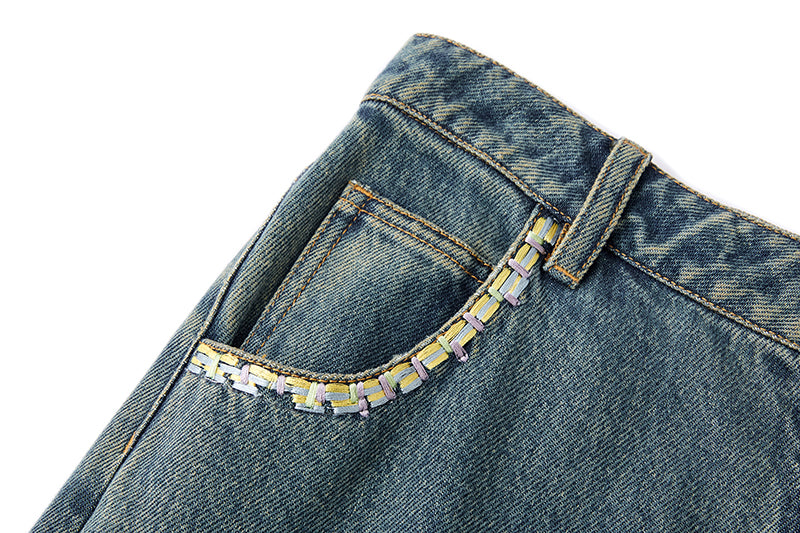 13DE MARZO Ripped Check Wide-Leg Trousers Blue