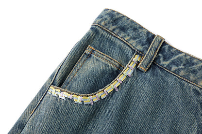 13DE MARZO Ripped Check Wide-Leg Trousers Blue