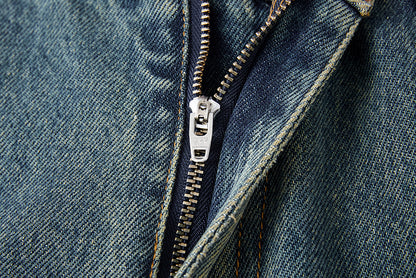 13DE MARZO Ripped Check Wide-Leg Trousers Blue