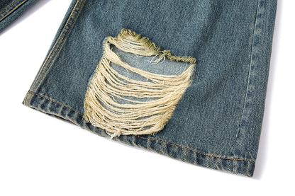 13DE MARZO Ripped Check Wide-Leg Trousers Blue