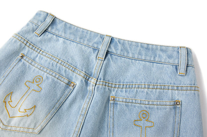 13DE MARZO Sailor Bear Denim Skirt Blue - 13DE MARZO