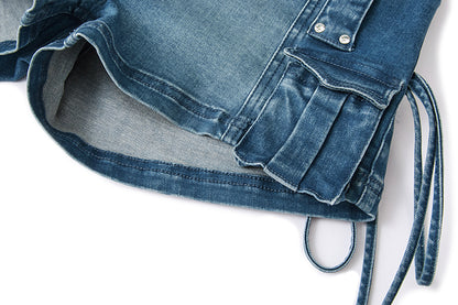 13DE MARZO V-Waist Sheriff Bear Jorts Navy Blue