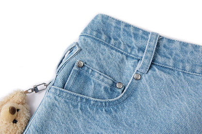 13DE MARZO Bear Folded Denim Skirt Blue