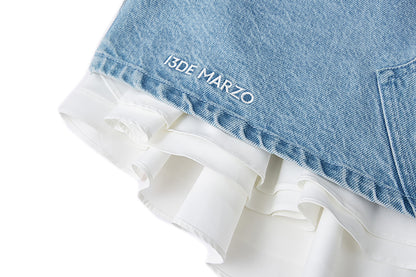 13DE MARZO Bear Folded Denim Skirt Blue