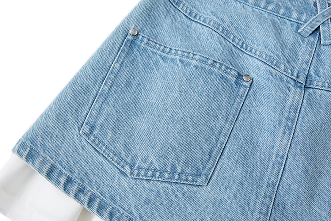13DE MARZO Bear Folded Denim Skirt Blue