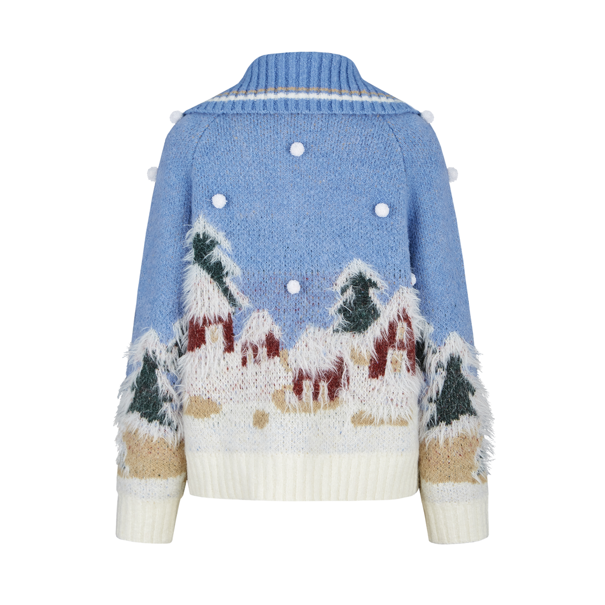 13DE MARZO Snow Bear Jacquard Zip Knit Coat Blue