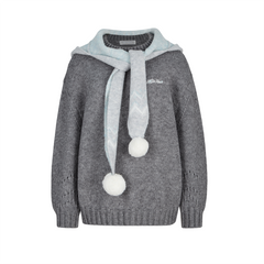 13DE MARZO Fair lsle Hooded Cape Pullover Sweater Grey