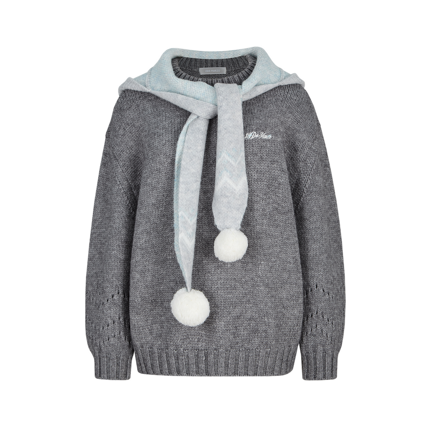 13DE MARZO Fair lsle Hooded Cape Pullover Sweater Grey - 13DE MARZO