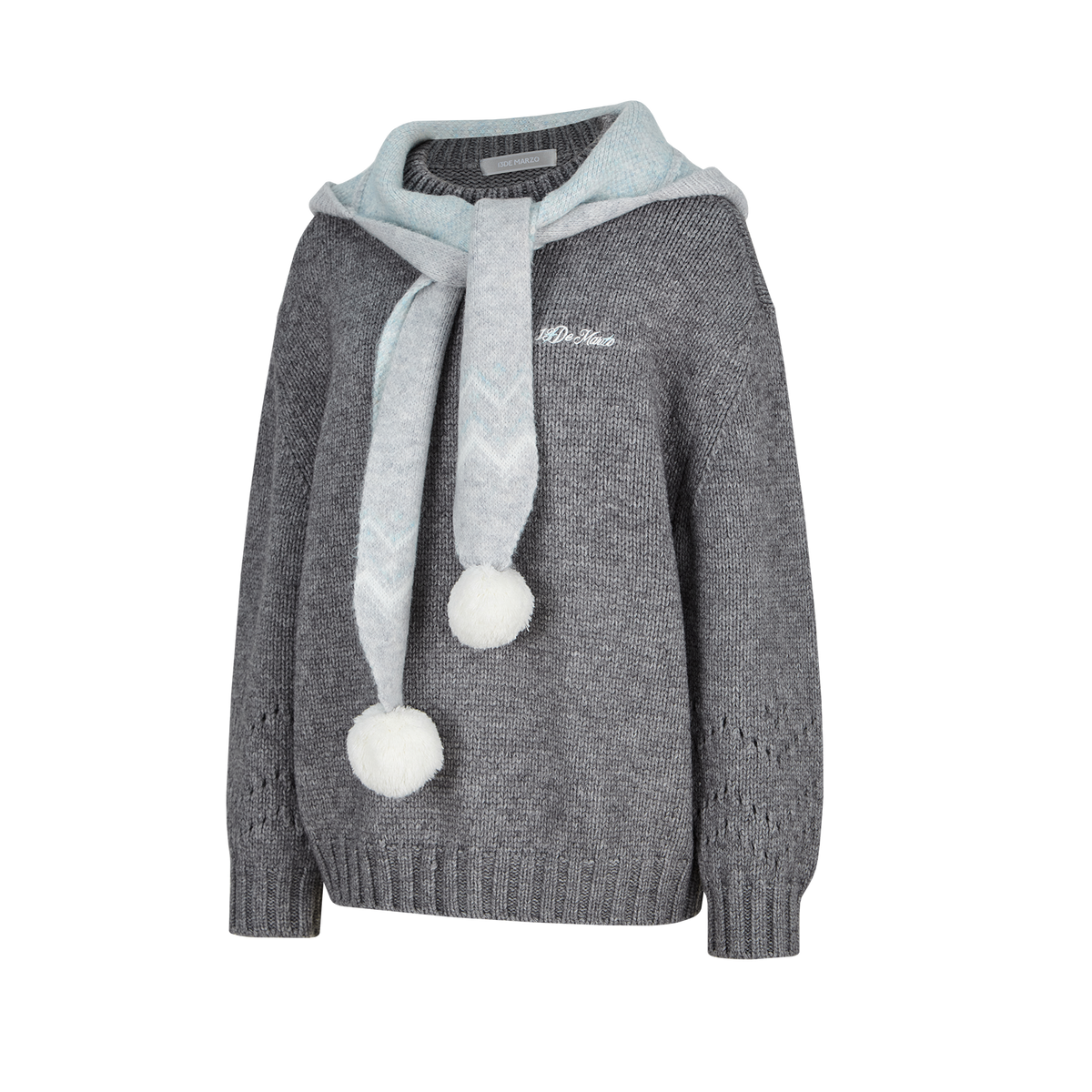 13DE MARZO Fair lsle Hooded Cape Pullover Sweater Grey