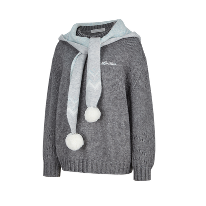 13DE MARZO Fair lsle Hooded Cape Pullover Sweater Grey