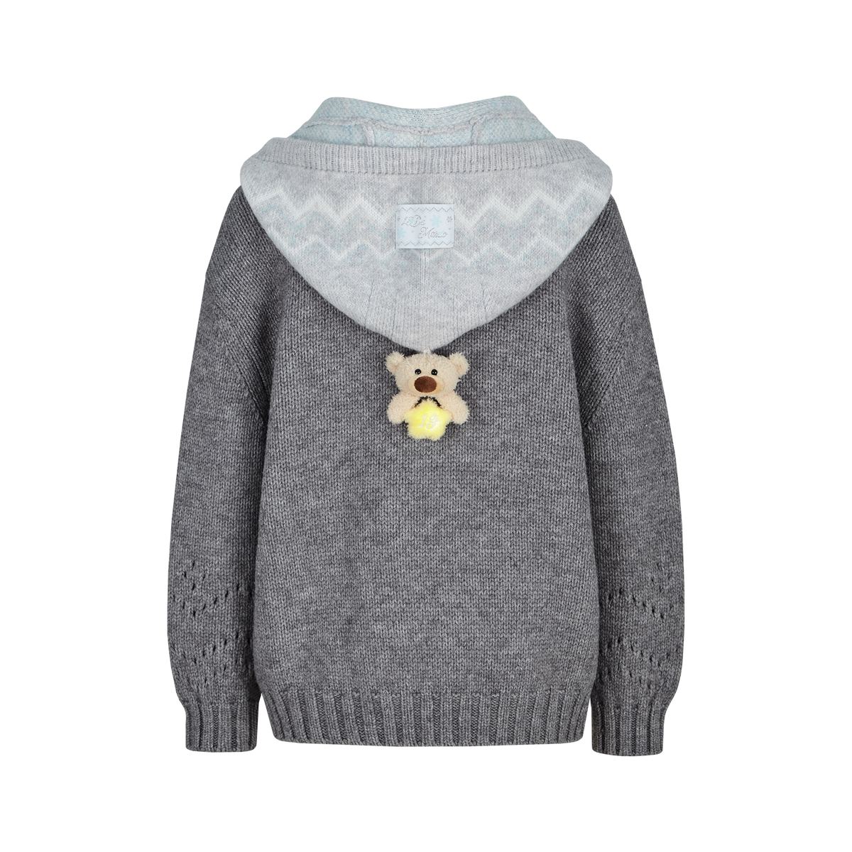 13DE MARZO Fair lsle Hooded Cape Pullover Sweater Grey