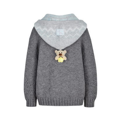 13DE MARZO Fair lsle Hooded Cape Pullover Sweater Grey