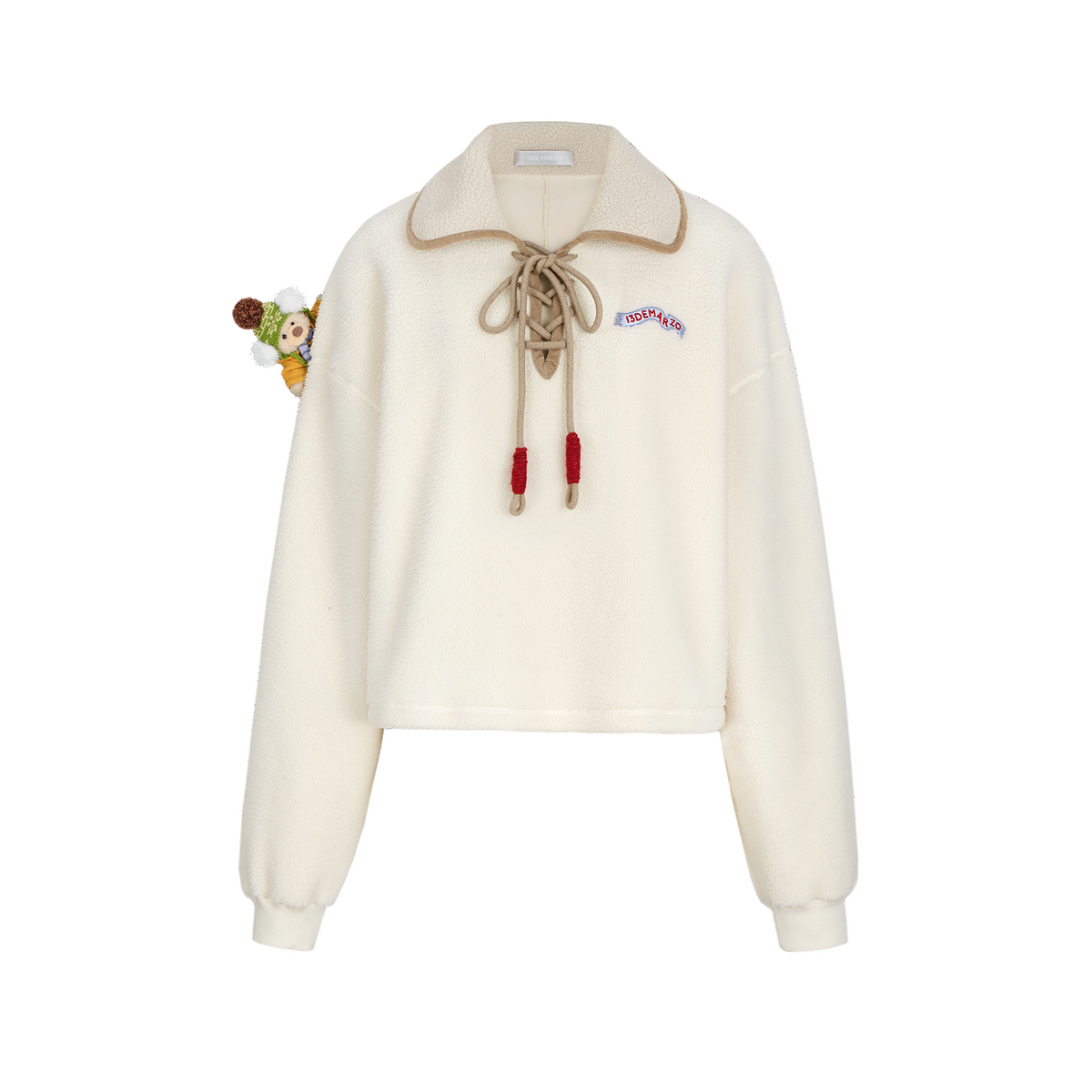 13DE MARZO Snow Bear Cross Tie Lapel Pullover Beige - 13DE MARZO