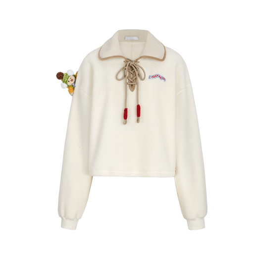13DE MARZO Snow Bear Cross Tie Lapel Pullover Beige - 13DE MARZO