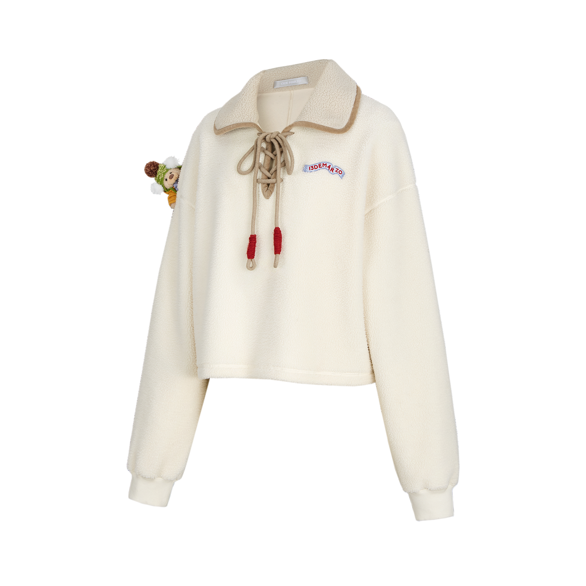 13DE MARZO Snow Bear Cross Tie Lapel Pullover Beige - 13DE MARZO