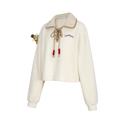 13DE MARZO Snow Bear Cross Tie Lapel Pullover Beige - 13DE MARZO