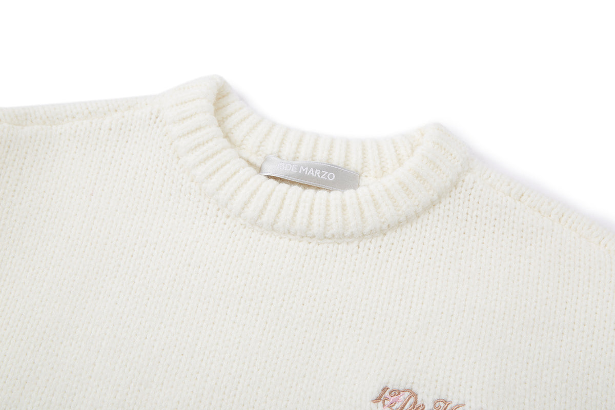 13DE MARZO Fair lsle Hooded Cape Pullover Sweater White