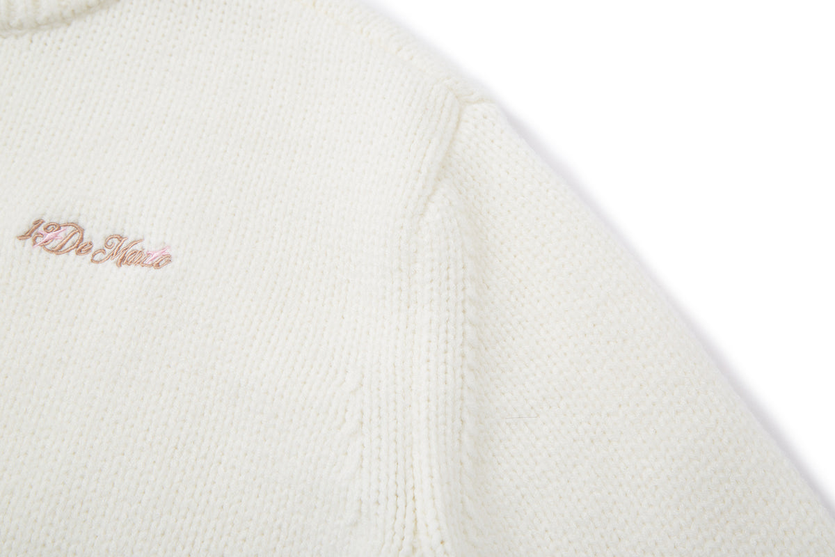 13DE MARZO Fair lsle Hooded Cape Pullover Sweater White