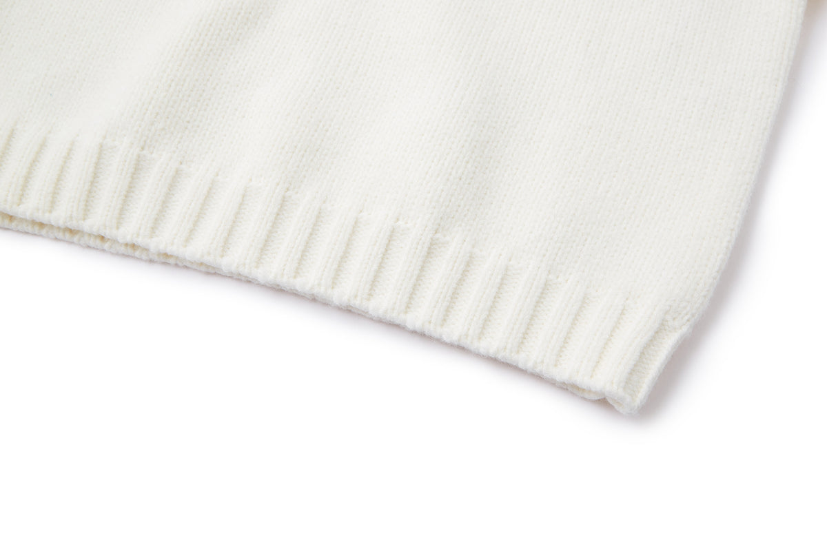 13DE MARZO Fair lsle Hooded Cape Pullover Sweater White