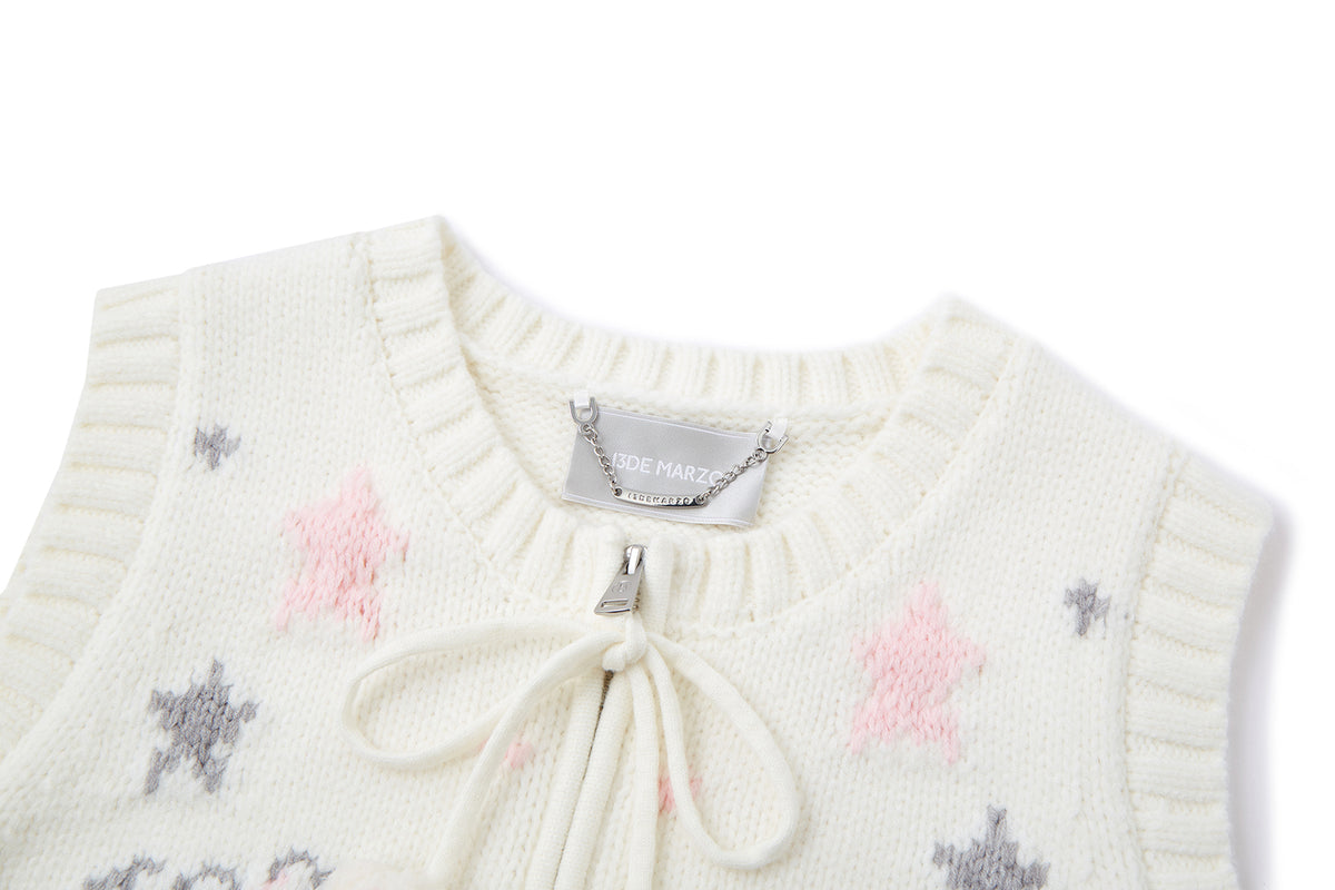 13DE MARZO Fair lsle Chunky Vest White