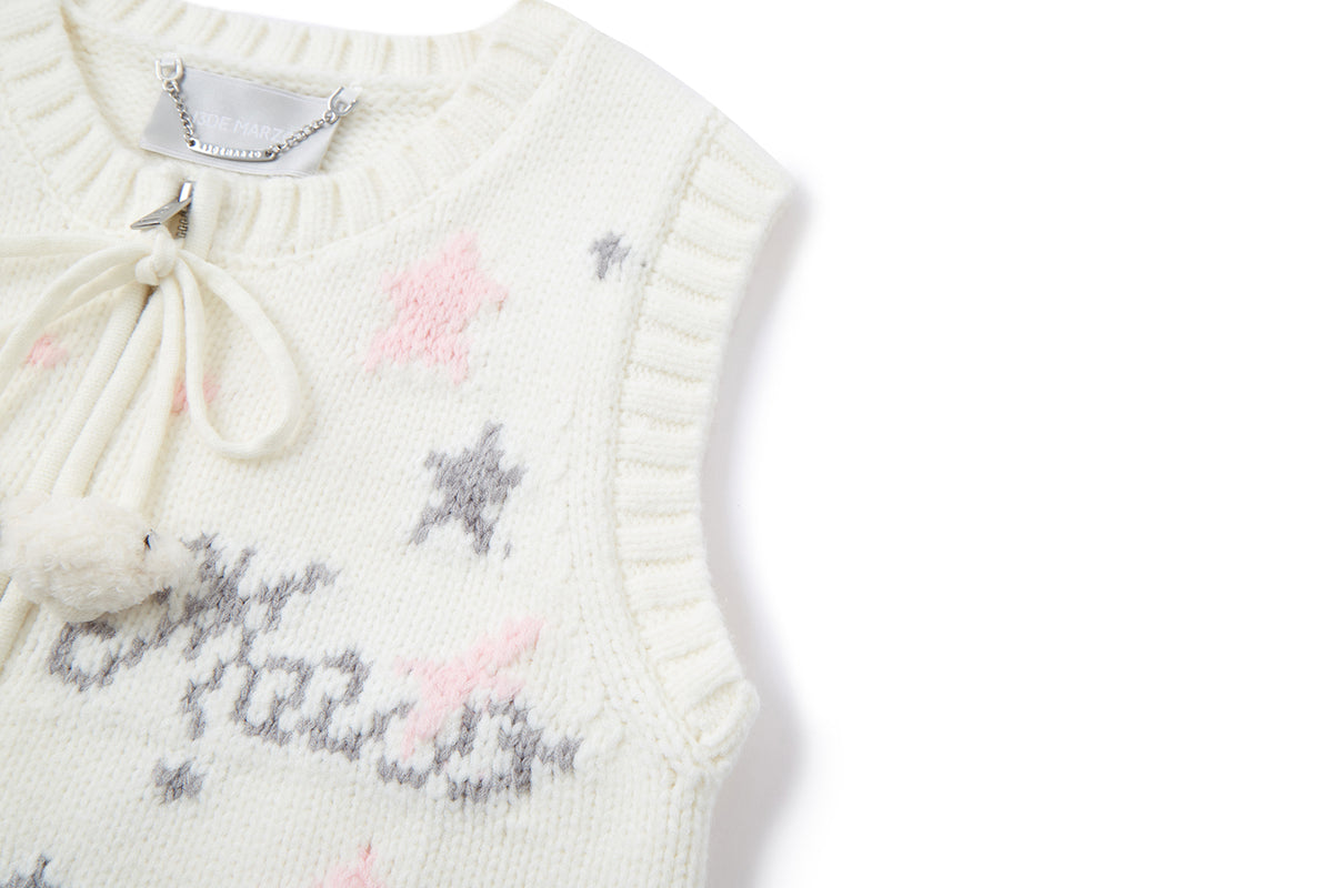 13DE MARZO Fair lsle Chunky Vest White