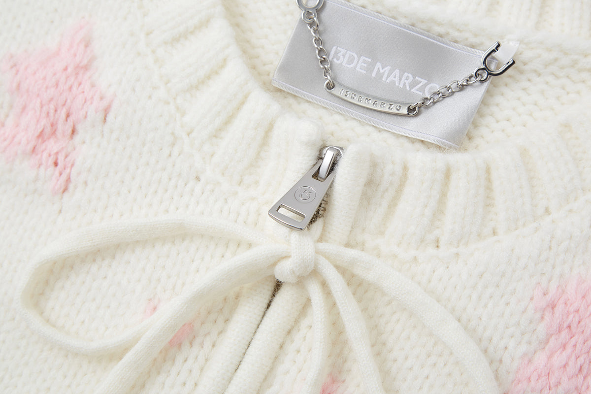 13DE MARZO Fair lsle Chunky Vest White