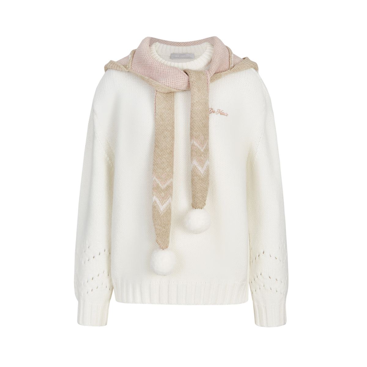 13DE MARZO Fair lsle Hooded Cape Pullover Sweater White