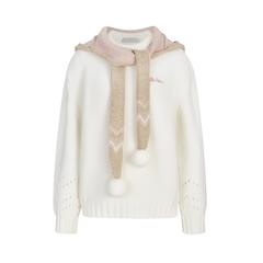 13DE MARZO Fair lsle Hooded Cape Pullover Sweater White