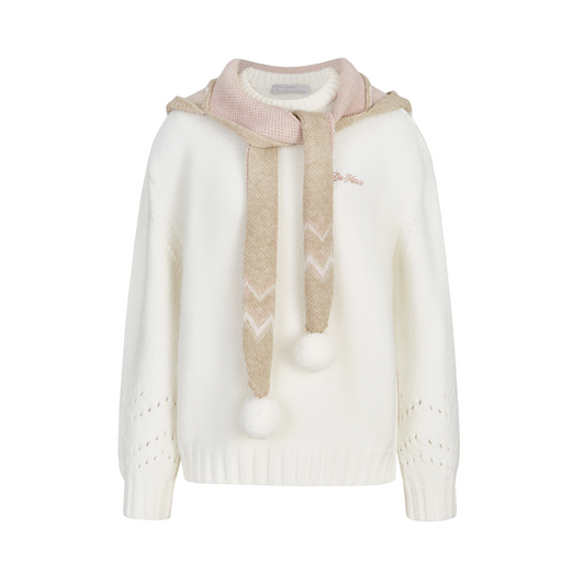 13DE MARZO Fair lsle Hooded Cape Pullover Sweater White