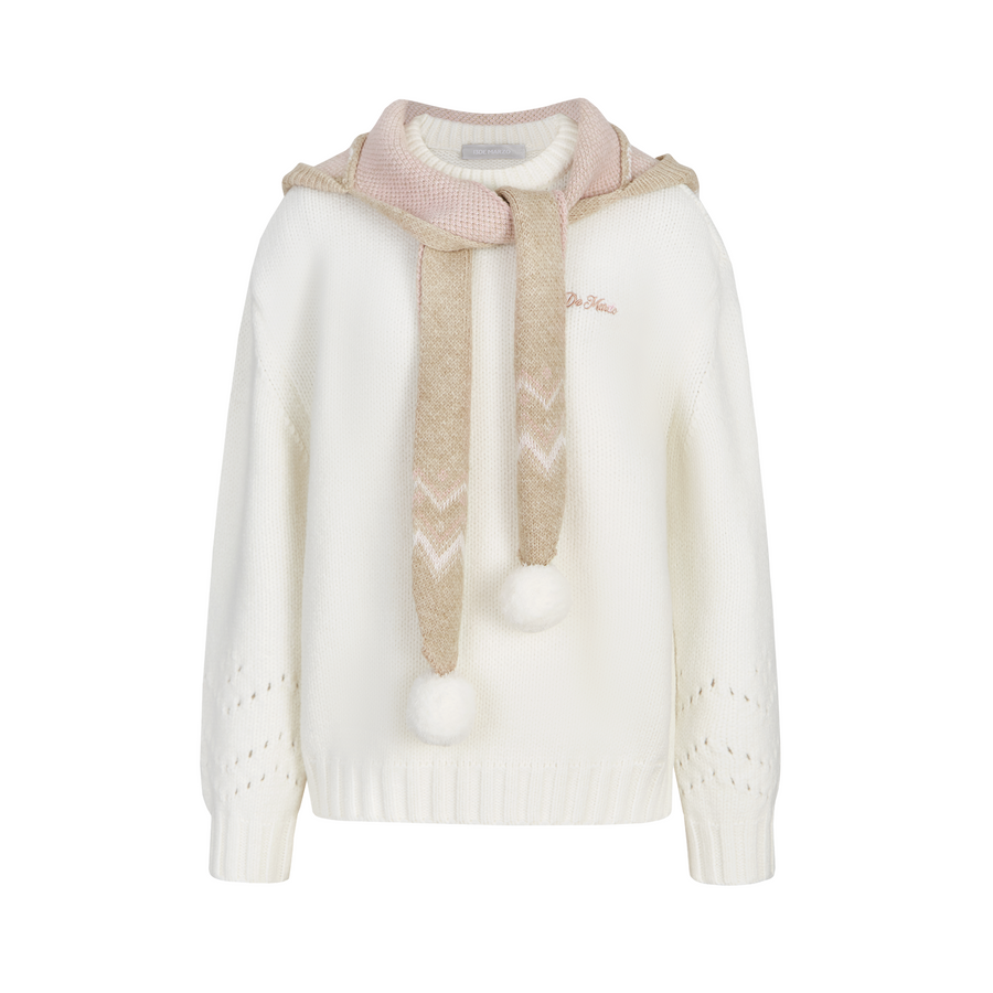 13DE MARZO Fair lsle Hooded Cape Pullover Sweater White - 13DE MARZO