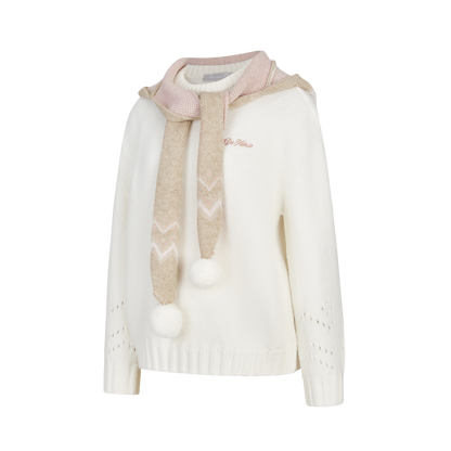 13DE MARZO Fair lsle Hooded Cape Pullover Sweater White